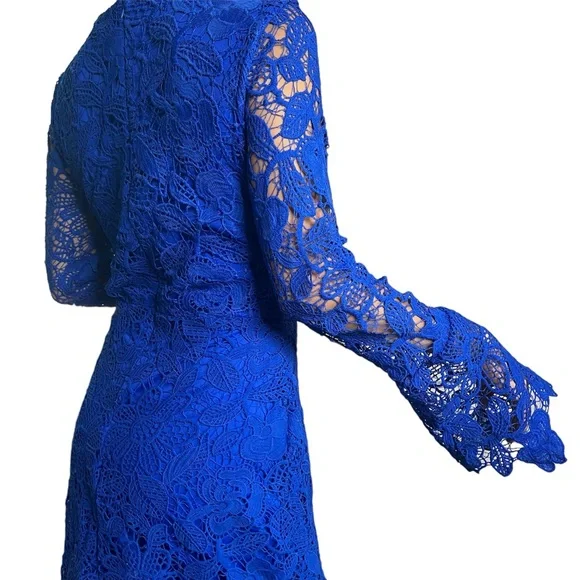 MISSGUIDED women’s crochet lace long sleeve blue midi dress size 4 Nwt - Picture 3 of 9